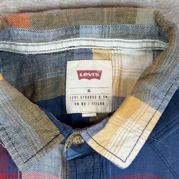 Levi's Classic Datsum Twill Shirt Mens XL Long Sleeve "Total Eclipse" Blue Plaid - Picture 3 of 11